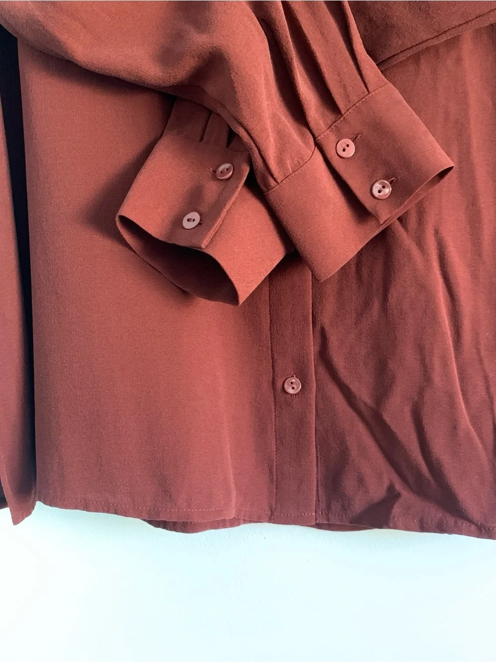 Eileen Fisher Band Collar Button Up Long Sleeve Silk Shirt
